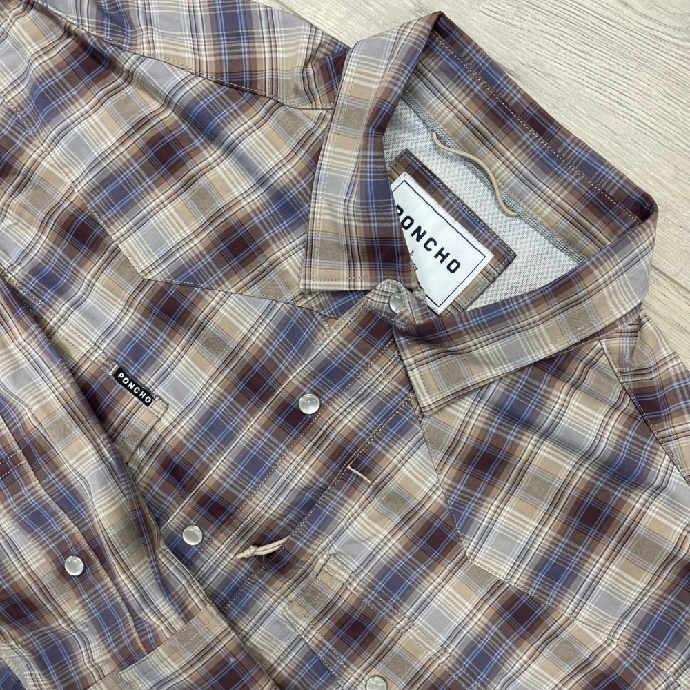 Poncho Western Shirt Mens Large Muleshoe Plaid Pearl Snap Long Sleeve Outdoor
